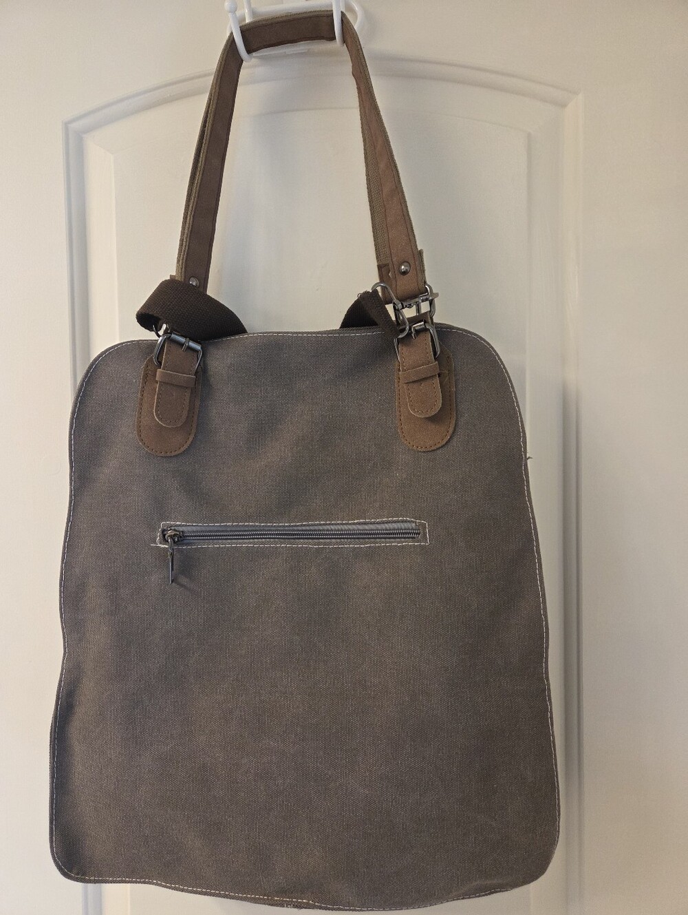 Canvas Patchwork Tote Bag - Brown/Gray - Picture 3 of 9